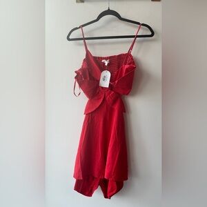 325. Klesis Red strappy floral detail  Romper Size S P2P 15